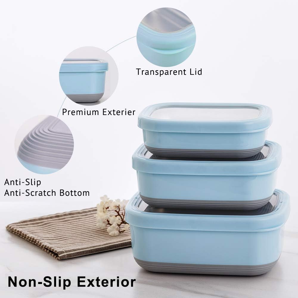 Lille Home Leak Proof Salad Container Stainless for Lunch - Snack Containers Steel - Ideal for Educational Settings & Daycare - Nesting Trio with Silicone Lids - 47oz+30oz+16oz - Blue - Image 3