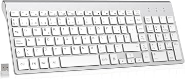 cimetech Teclado inalámbrico, 2.4G QWERTY español Layout, USB Teclado de Ordenador con Teclado numérico y Teclas ergonómicas para Desktop/PC/Laptop/Surface/Smart TV/Notebook y Windows - Plata