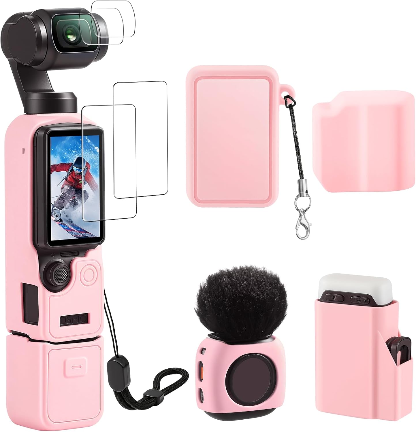 Case for DJI Osmo Pocket 4/Xtra Muse 2 Camera,Soft Silicone Case, Anti-Scratch, Slim Fit Skin with mic Cover,Wrist Strap,Screen Protector Accessories,Creator Combo Protective Sleeve - Pink