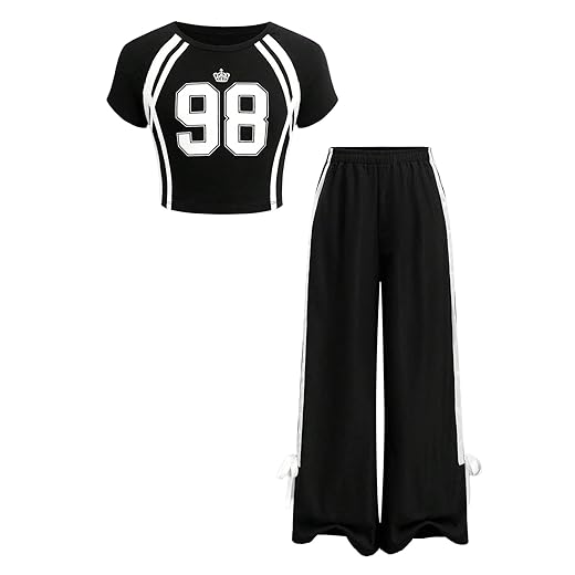 Girl's 2 Piece Clothing Sets Number Graphic Tees Jersey Shirt and Athletic Pants Casual Set