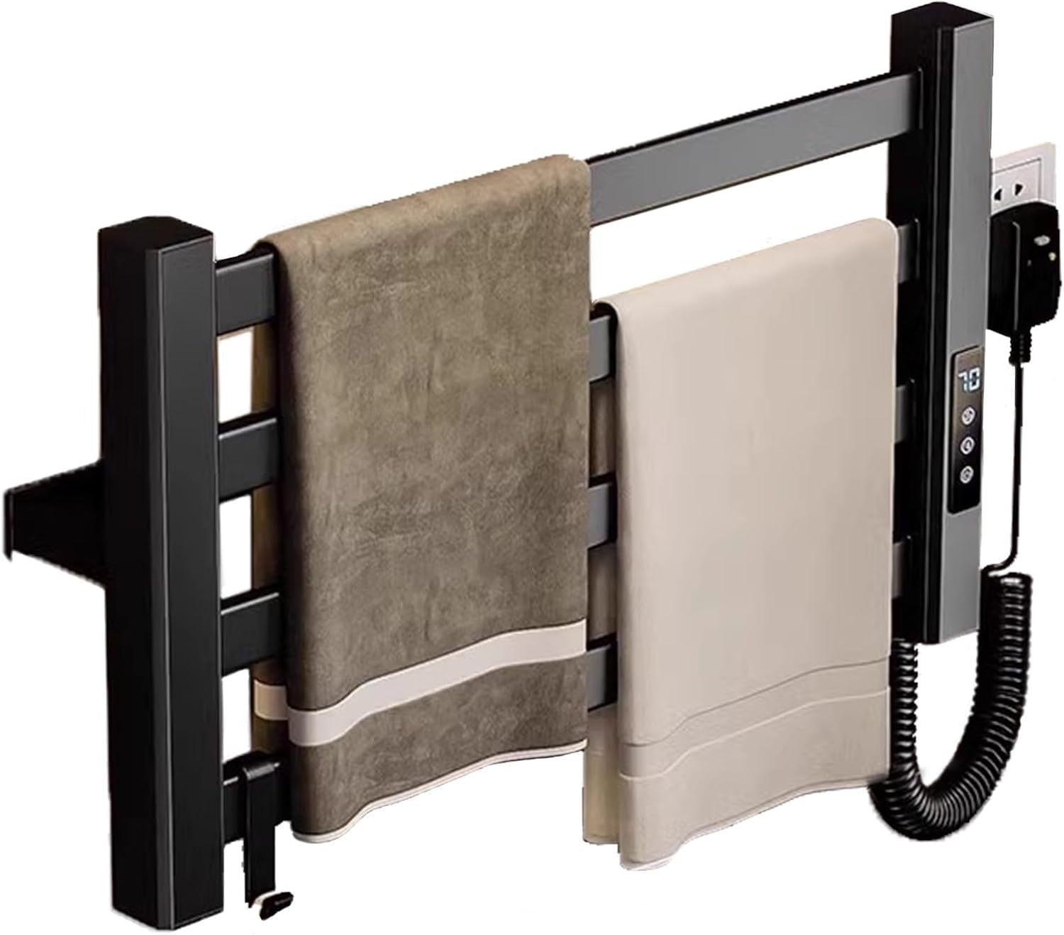 Toallero eléctrico negro de acero inoxidable 304 plano para pared con medidas 48x25 cm