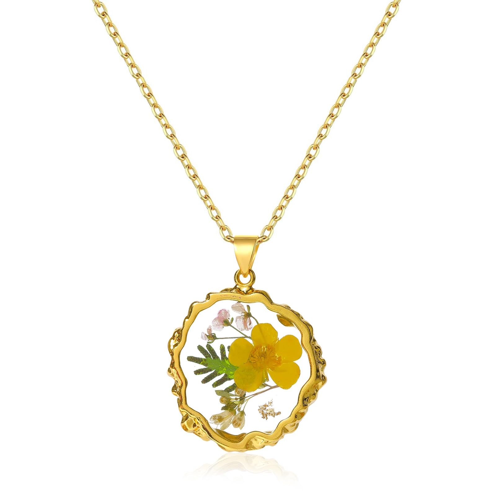 GELVTIC Birth Flower Necklaces for Women Golden Month Real Pressed Flora Necklace Handmade Boho Jewelry for Birthday Christmas Valentine's Day Lover