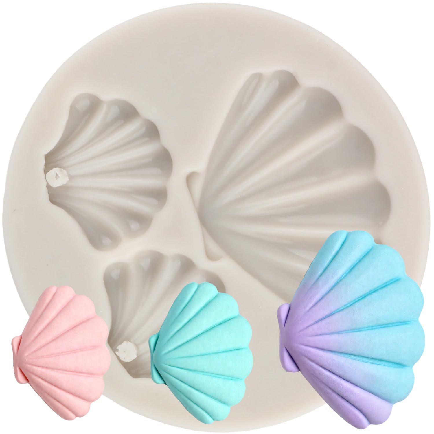 MINFEIDMS Marine Theme Cake Fondant Mould Seashell Silicone Mould Shell Chocolate Mould for Sugar Cake Decorating Cupcake Topper Gum Paste Candy Polymer Clay