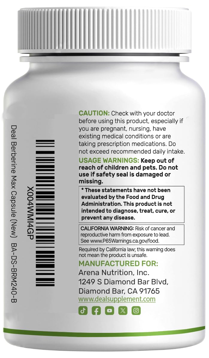 DEAL SUPPLEMENT Berberine MAX 5,000mg** Per Serving, 240 Veggie Capsules Berberine HCl with Turmeric Root Extract | Non-GMO, Gluten Free, Soy Free — Amazon image 7