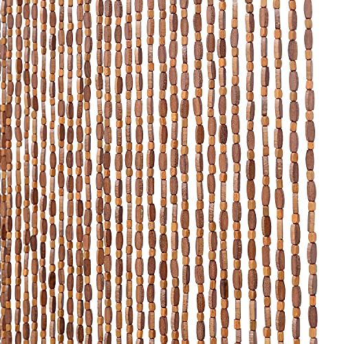 FlavorThings 52 Strands Brown Wood and Bamboo Beaded Curtain for Doorway Room Divider 36inch x 79inchBamboo and Wooden Doorway Beads-Boho Bohemian Curtain (Coffee)