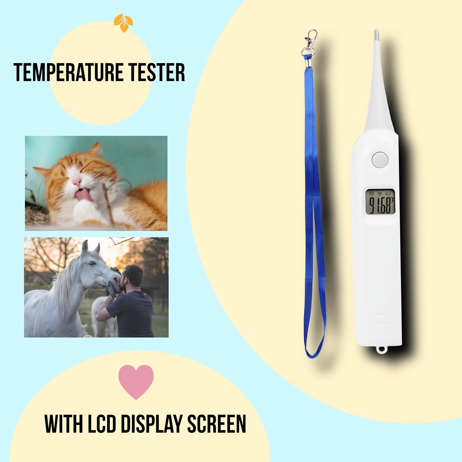 Termometro per animali domestici, termometro digitale veterinario a lettura rapida, monitor della temperatura degli animali, tester di temperatura per cani, gatti, cavalli, bovini, maiali, uccelli
