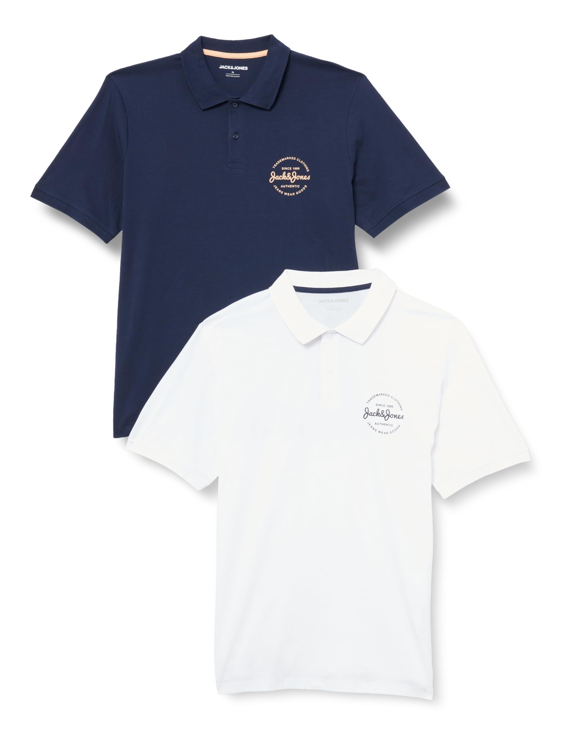 Jack & Jones Navy Blazer/Pack: White Men's Jjforest Polo Ss 2Pk Mp Shirt, Medium