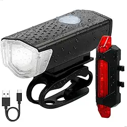Kit Lanterna Para Bicicleta Recarregável, Conjunto de Luzes Led Para Bike Resistente a Água vários modos de luz (cabo USB incluso)