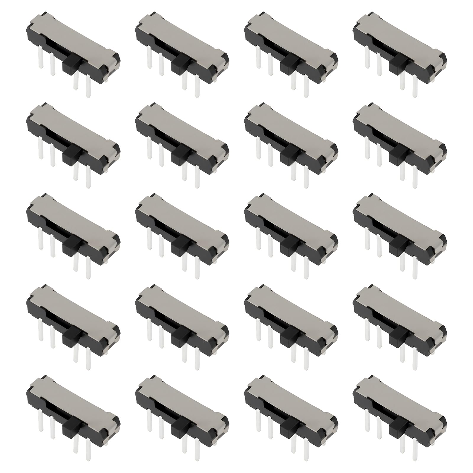 Briny River 20 Pcs SP3T 8 Pin 3 Position Horizontal Slide Switches THT 2mm Lever 12V 100mA for Low Current and Low Voltage Applications, 13x3.5x5.6mm