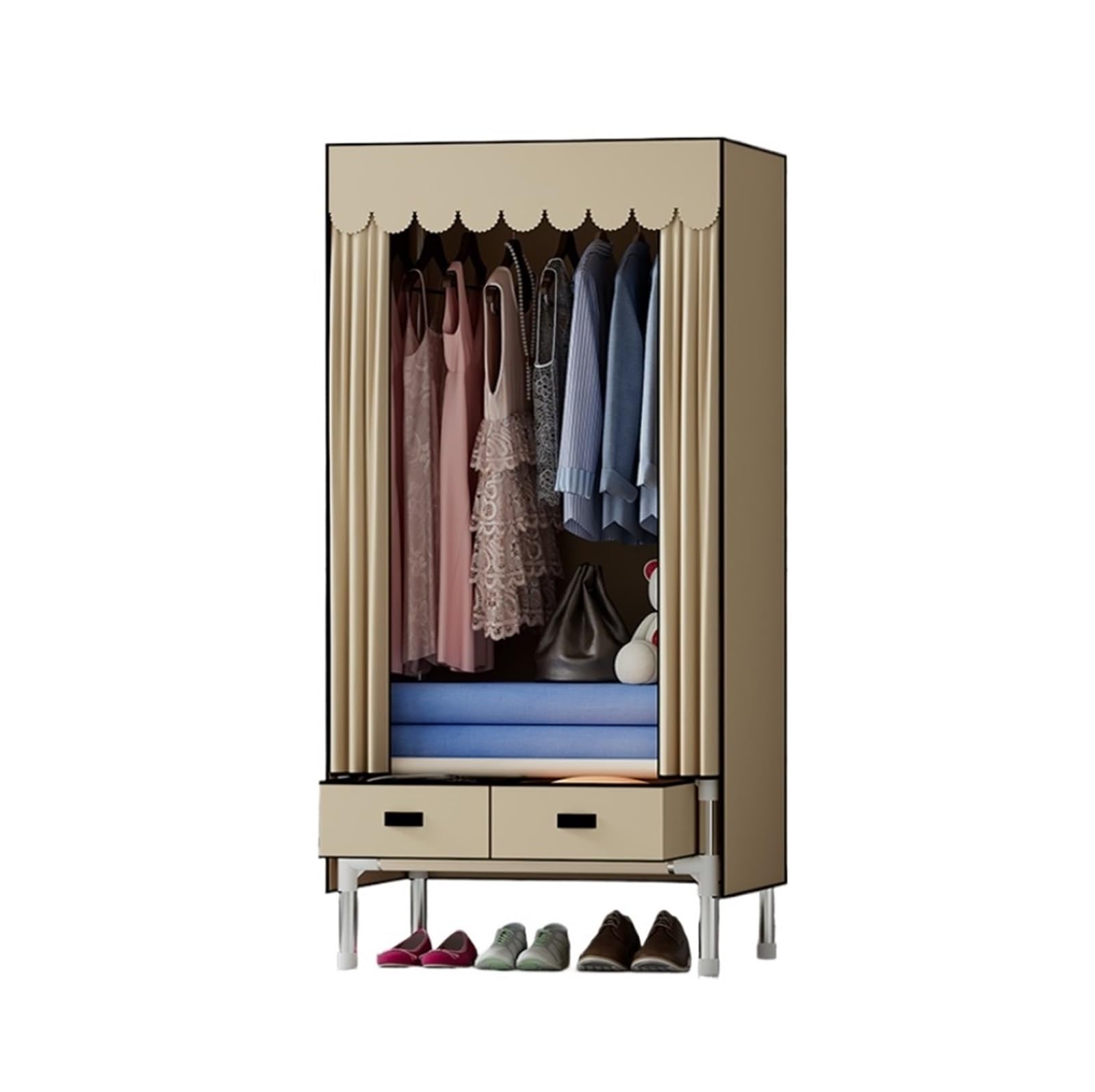 Wardrobe Closet Schrank Tragbarer Kleiderschrank for Aufhängen Von Kleidung, Zur Aufbewahrung Von Kleidung, Tragbarer Kleiderschrank for Schlafzimmer Closet Aufbewahrungsschrank(Beige)