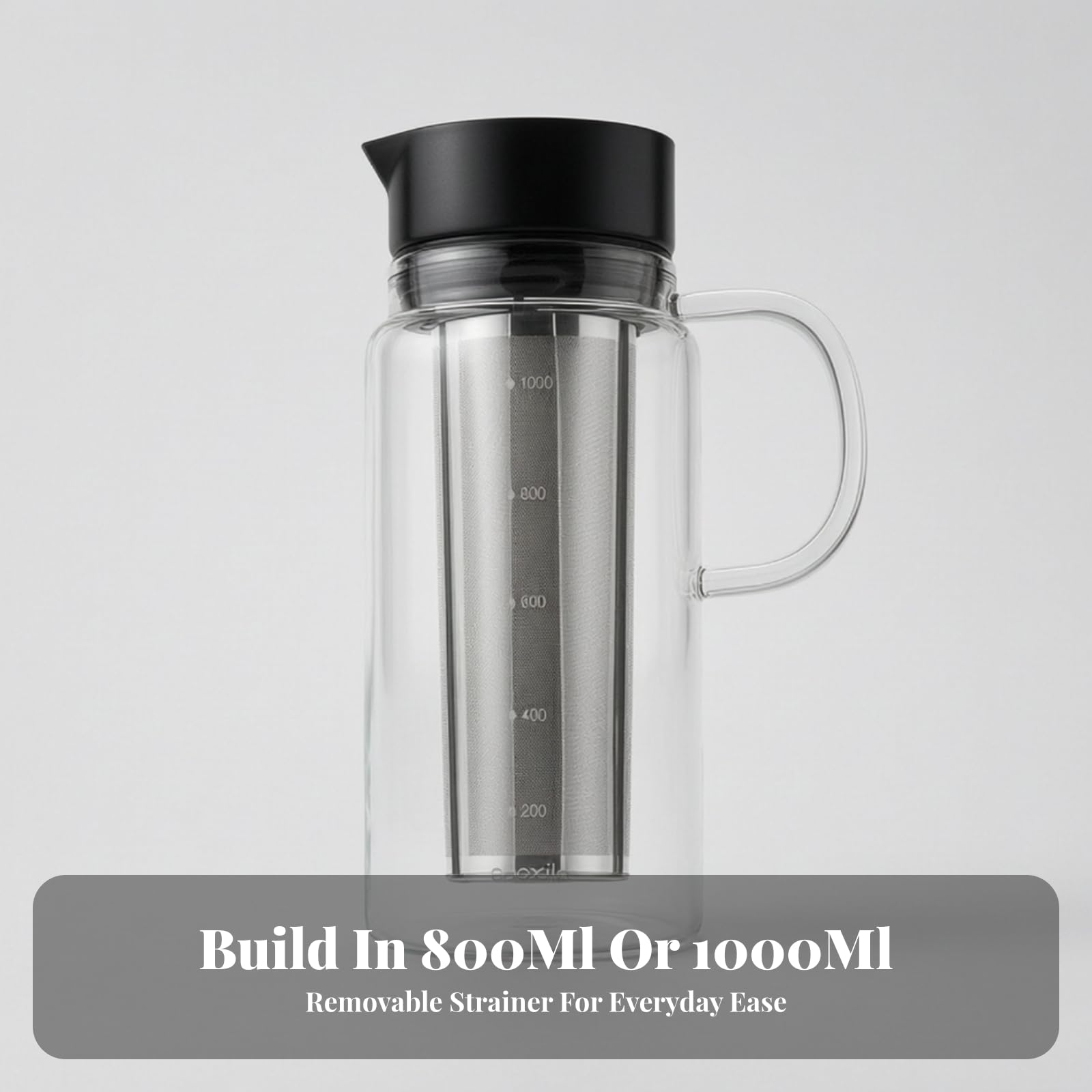 Infusore a Freddo Vetro Borosilicato, Nero 1000ML