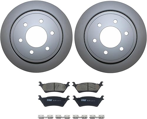 Miniatura 2 de Juego de rotores de disco de 6 lengüetas y 13.701 in con ventilación y pastillas ranuradas de cerámica TRW Pro con kit de freno trasero para Ford