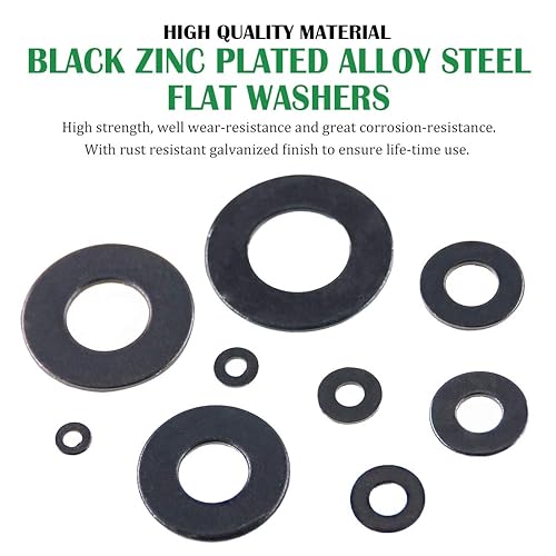 Miniatura 3 de Keadic Kit surtido de 550 arandelas planas, acero de aleación chapado en zinc negro, 9 tamaños - M2 M2.5 M3 M4 M5 M6 M8 M10 M12