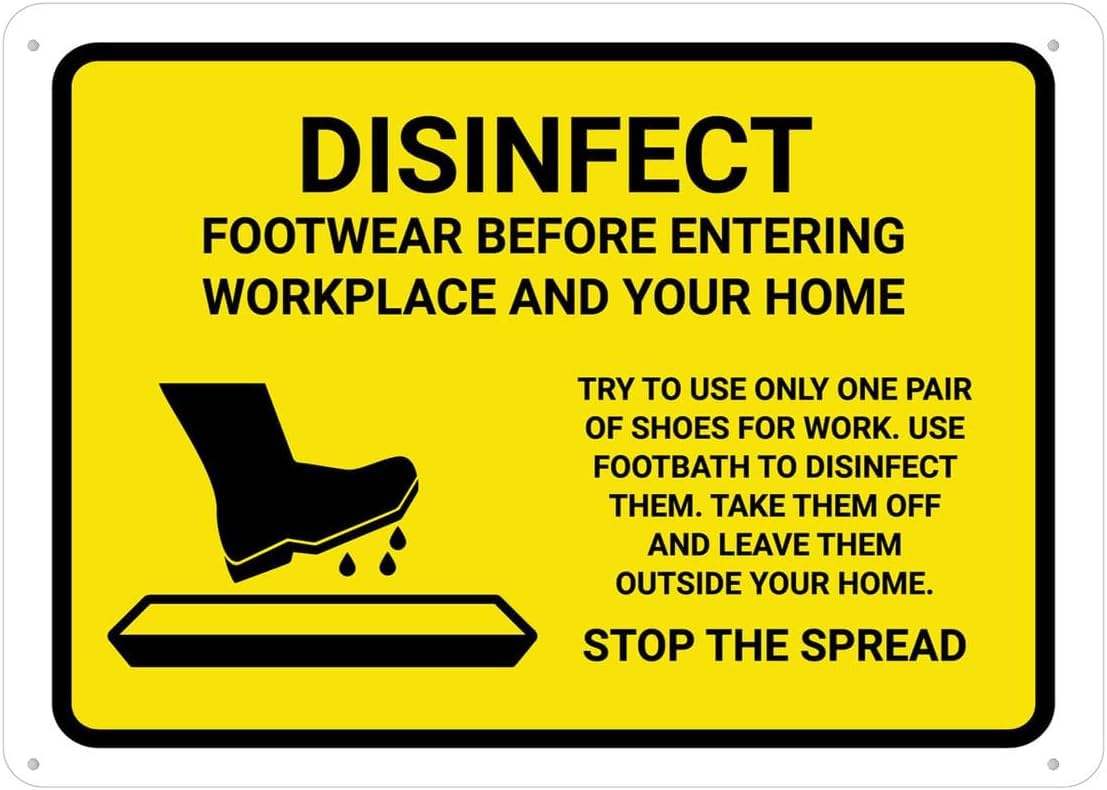 Disinfect Footwear Before Entering Rust Free Aluminum Sign - UV Ink, Weather Resistant, Pre-Drilled Holes for Hospital Entrance - 16x12 Inch​