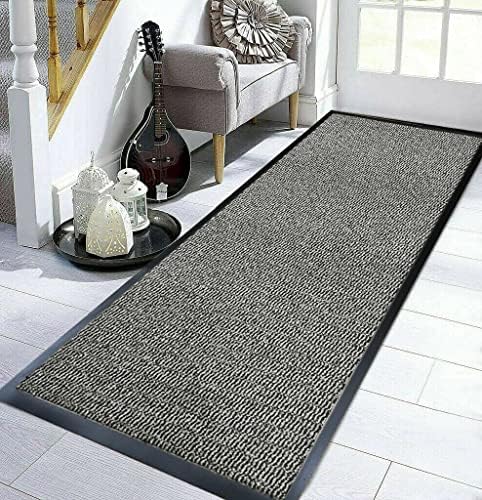 TrendMakers Extra Large Big Dark Light Grey Hardwearing Heavy Duty Black PVC Edge Pile Top Rubber Barrier Entrance Door Kitchen Utility Dust Floor Mats Rugs 90cm x 200cm