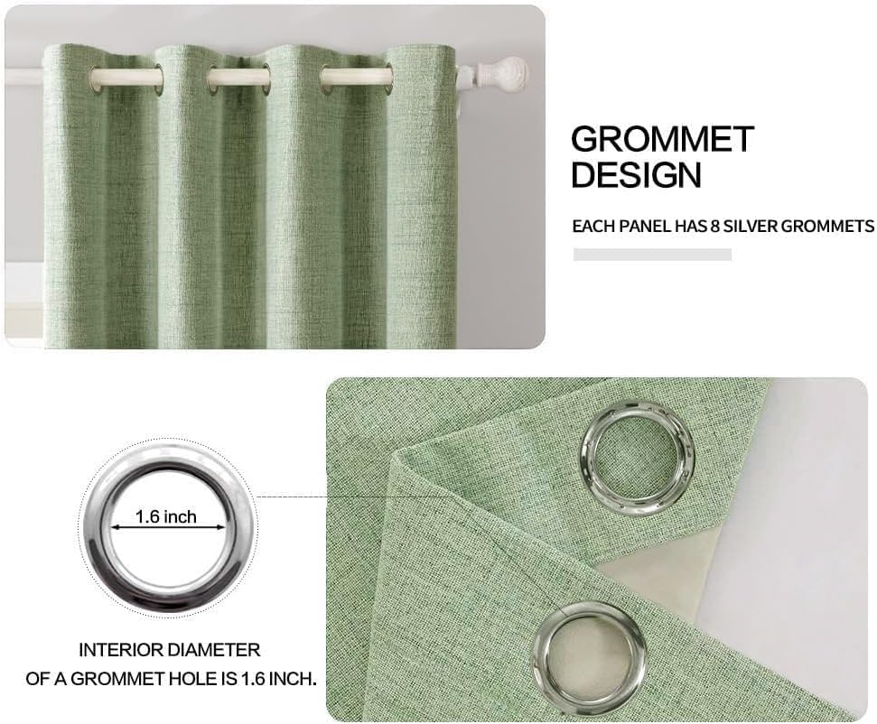 Image of MIULEE Linen Texture Curtains for Bedroom Solid 100% Blackout Thermal Insulated Sage Green Curtains Grommet Room Darkening Drapes for Living Room 52x120 Inch (2 Panels)
