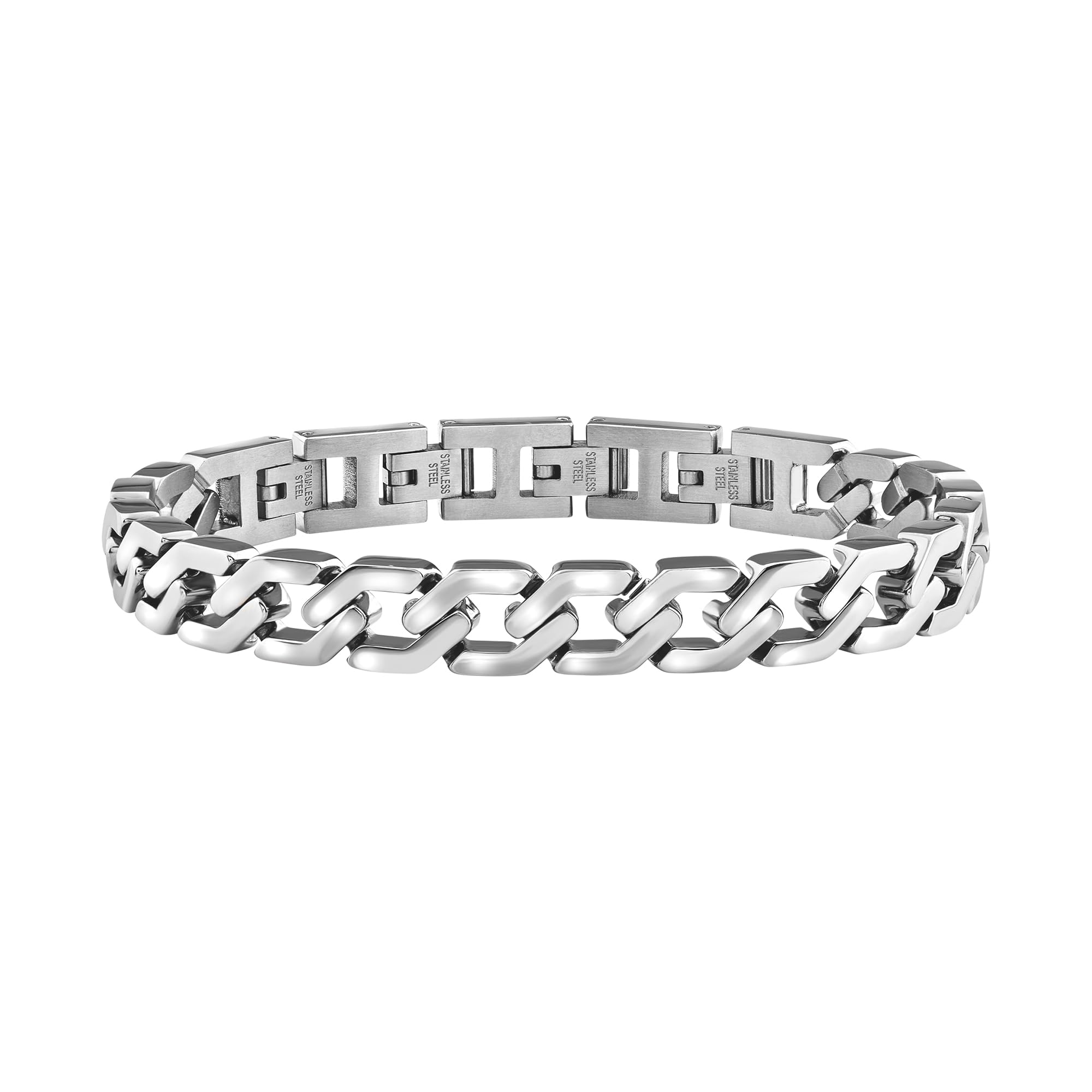 Bracciale Uomo Breil Collezione KALEIDO TJ2991 | Catena Con Esagono In Acciaio Lucido E Satinato, Lunghezza 17-22 Cm