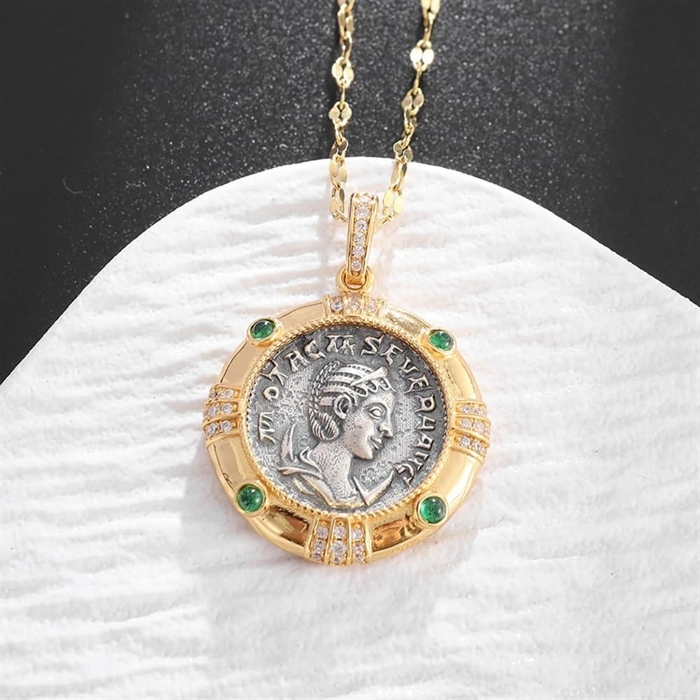 Collana con ciondolo a forma di moneta antica della dea romana della mitologia, simbolo antico romano, amuleto, One Size, Agata