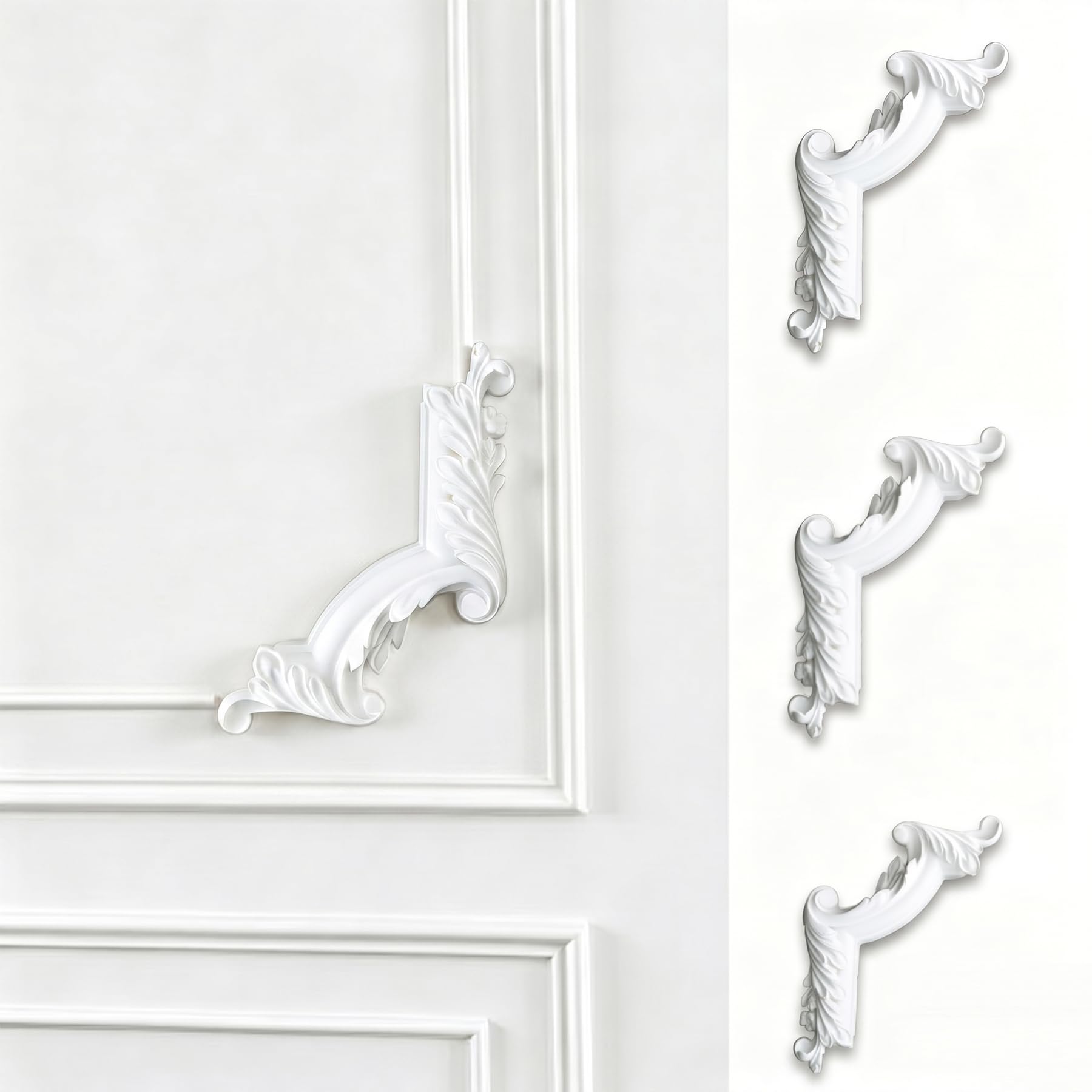 4 PCS Angolari Decorativi per Pareti E Soffitti in PU Modanature Angolari 3D con Decorazioni Floreali Profili Decorativi Verniciabili per Cornici E Angoli Elegante Finitura