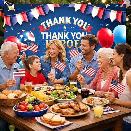 Image of BlissYard Thank You Heroes Banner 4th of July Decorations 71 x 43 Inch Independence Day Party Decorations Banner Outdoor Memorial Day Decor Heroes Theme Party Supplies Veterans Day Photography Sign