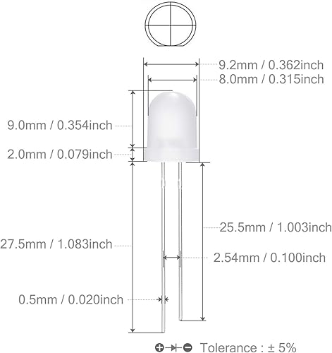 Miniatura 10 de Diodo LED redondo difuso de 0315in
