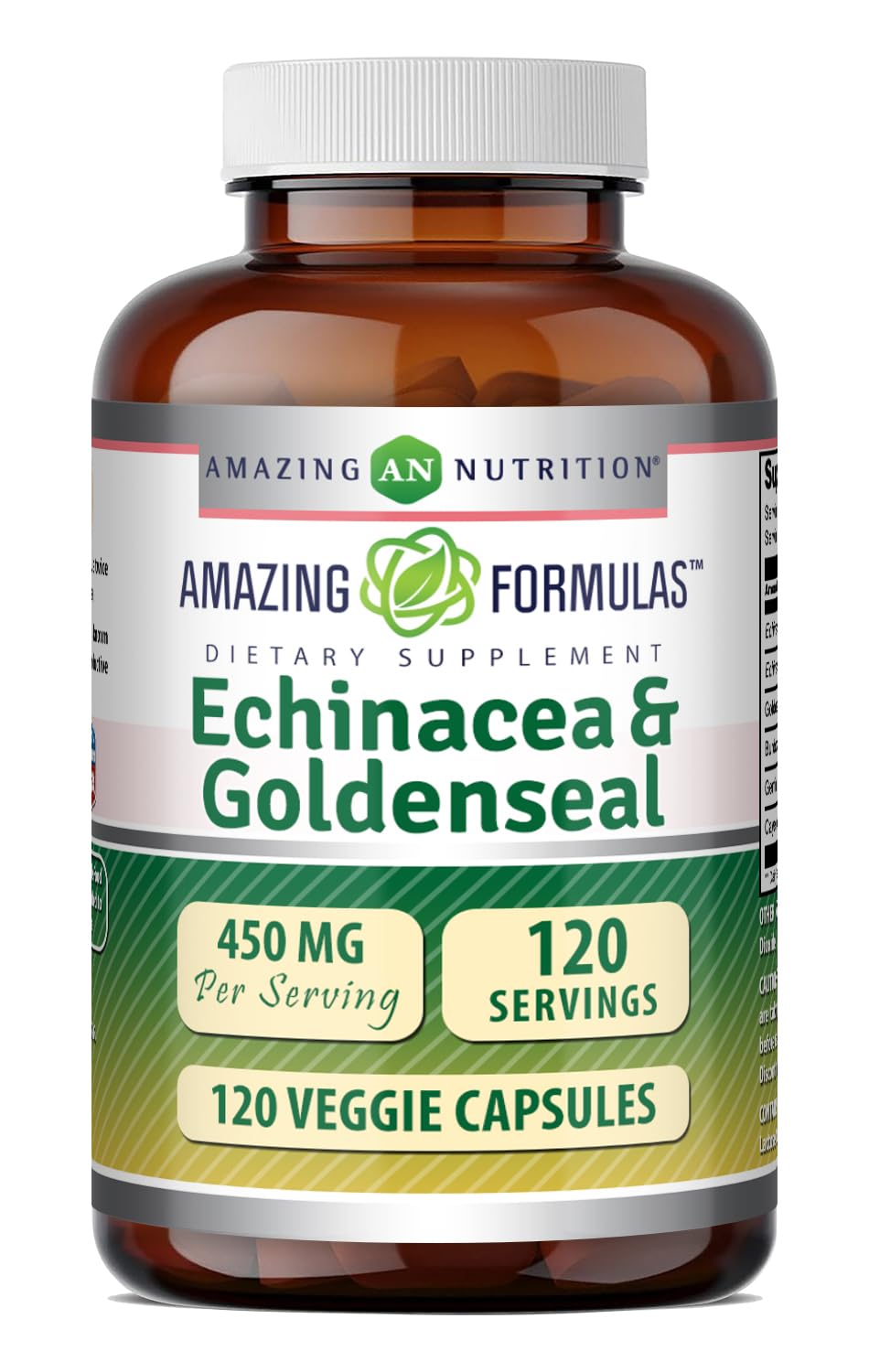 Amazing Formulas Echinacea with Goldenseal Supplement | 450 Mg | Veggie Capsules | Non-GMO | Gluten Free | Made in USA (1 Pack, 120 Count) 120 Count 120 Count (Pack of 1)