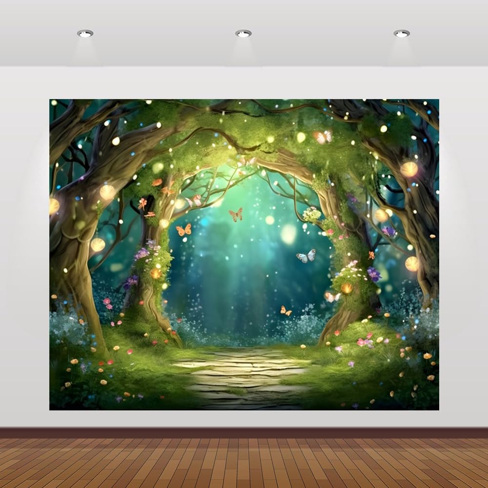 Spring Enchanted Forest Backdrop 10x8ft for Photography Fairytale Garden Woodland Mushroom Butterfly Background Kids Girl Princess Magic Wonderland
