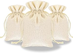 TurtleGrip Jute bags, pouches, Christmas gift bags, Birthday & Party Favor Gift Bag, Return Gifts, Size-4 * 4 inches(10x10 cms) Cream White Pack of 10.