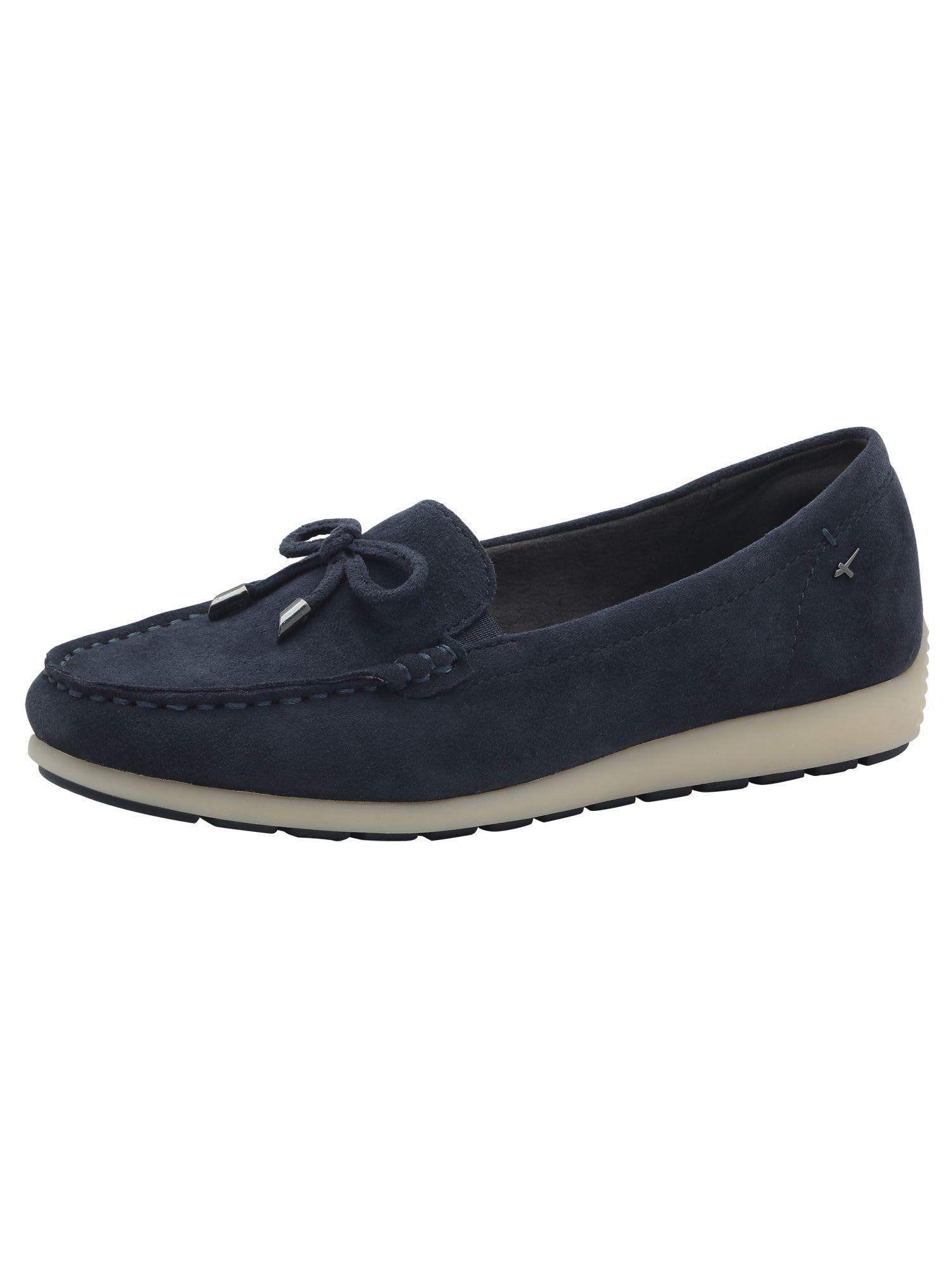 Tamaris Comfort Damen Mokassins aus Leder mit Schleife, Blau (Navy Suede), 40 EU