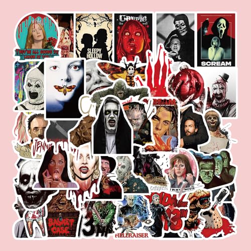 50 PCS Horror Stickers Pack Supernatural Halloween Stickers Waterproof Vinyl Horror Decals for Laptops Water Bottles Scrapbooks Spooky Decor Gifts for Halloween (Horror Stickers 2)