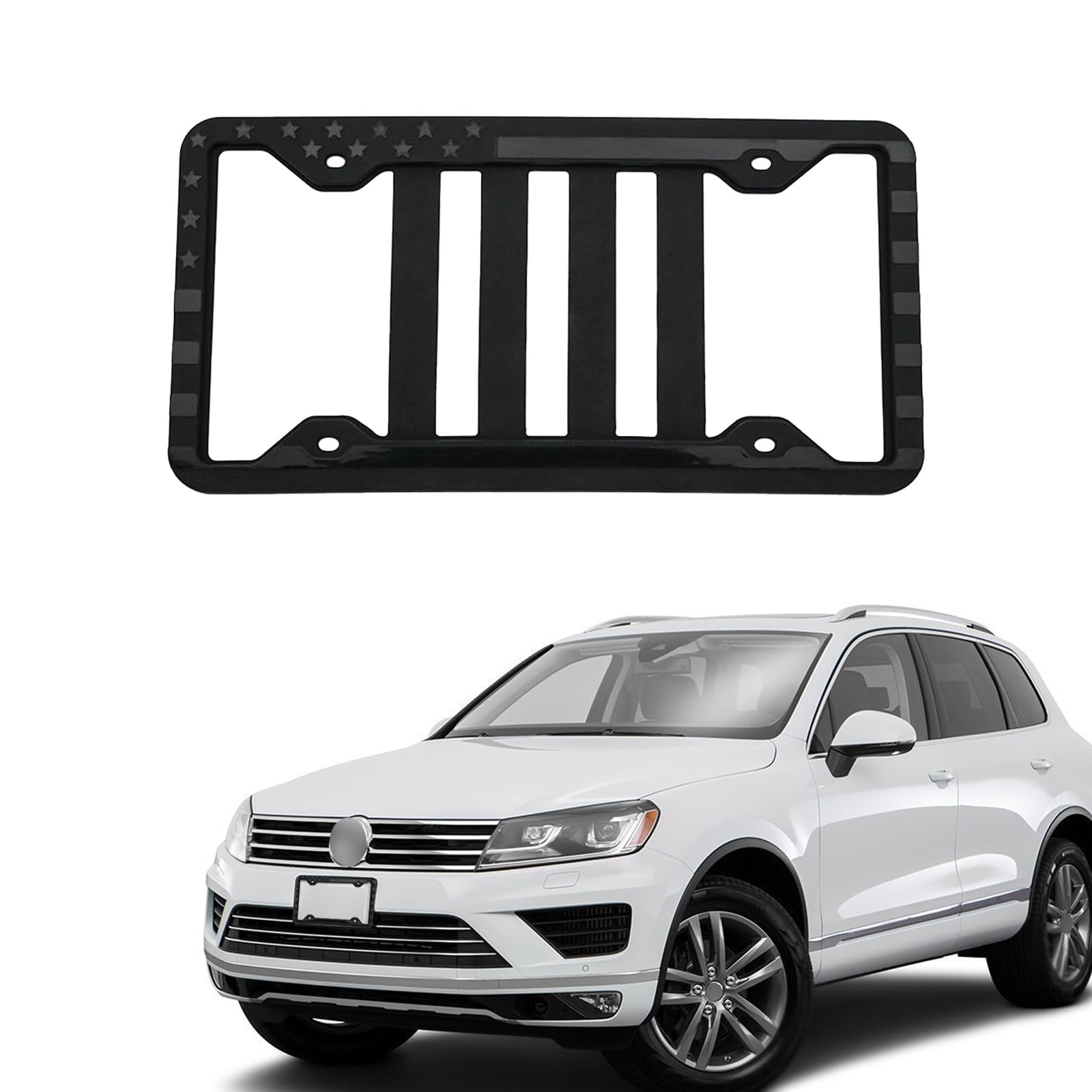 1 PC Car License Plate Frame, Soft Silicone American Flag License Plate Frame Holder, 12.5In x 6.6In Topography Design License Plate Frame, Fit for Car, Truck and SUV (Black)