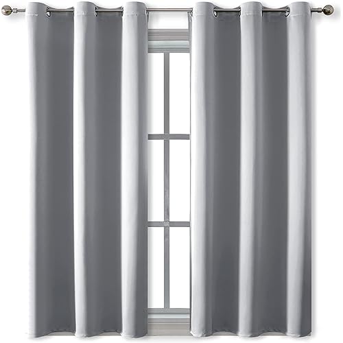 Rutterllow Blackout Curtains for Bedroom, Thermal Insulated Room Darkening Curtains 2 Panels for Living Room, Grommet Top (38x54 Inch, Light Grey)