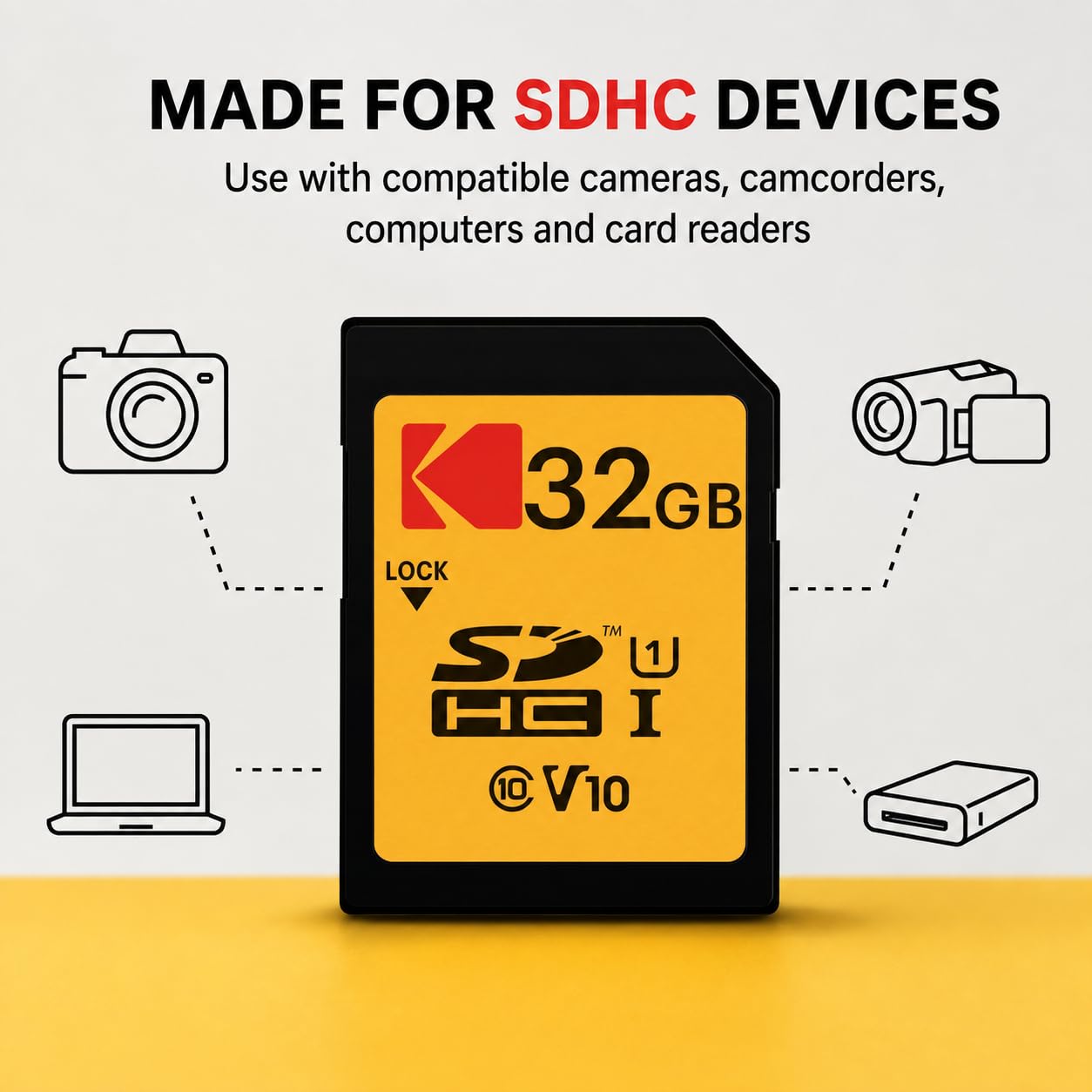 Kodak Lot de 2 cartes mémoire SDHC UHS-I Classe 10 32 Go avec lecteur de carte USB Focus
