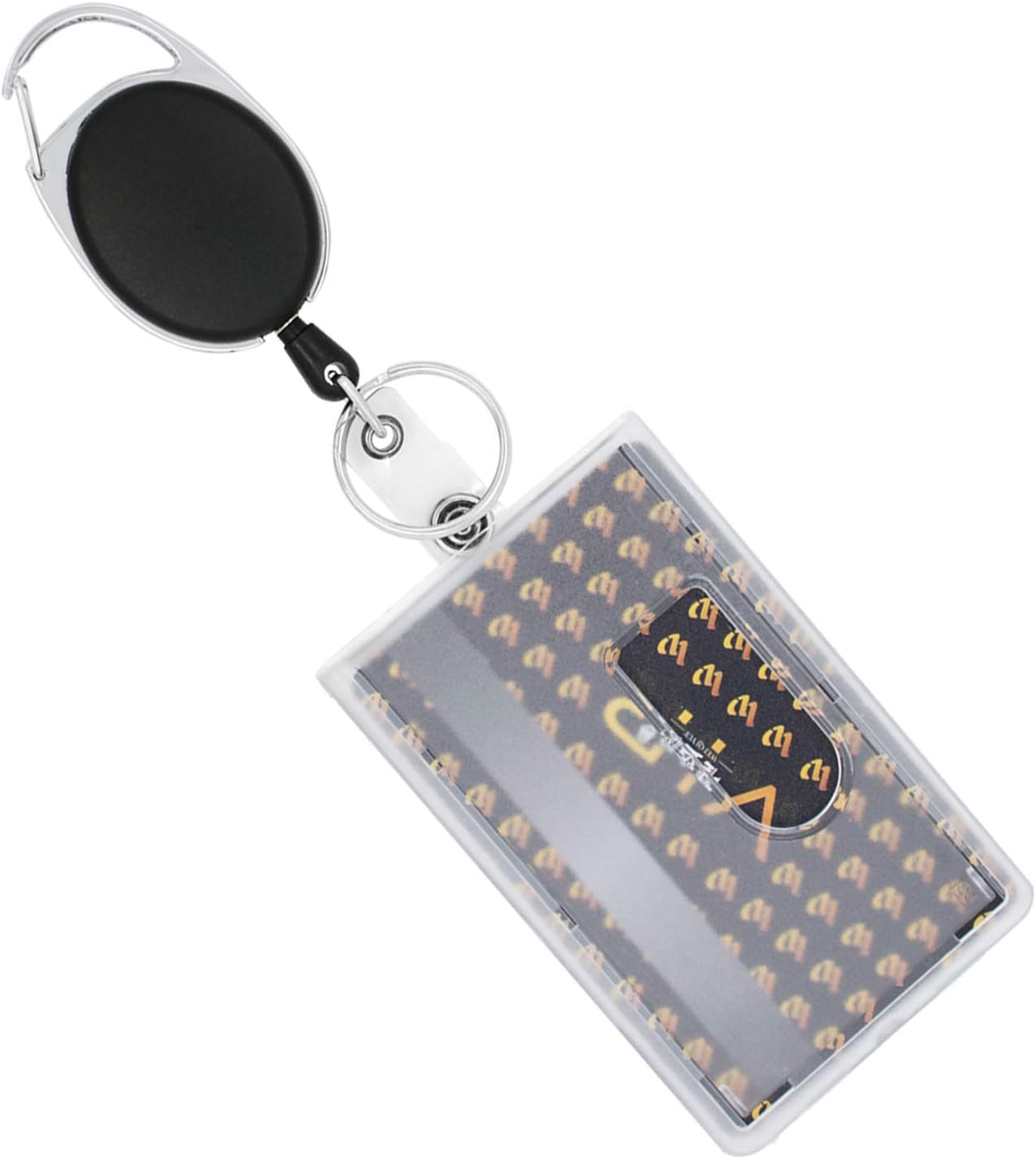 Retractable ID Badge Holder, Clear Vertical Heavy Duty ID Name Holders Bus Card Holder Carabiner Reel Clip for Office Company Employee School Student ID Card 2-Card Slot