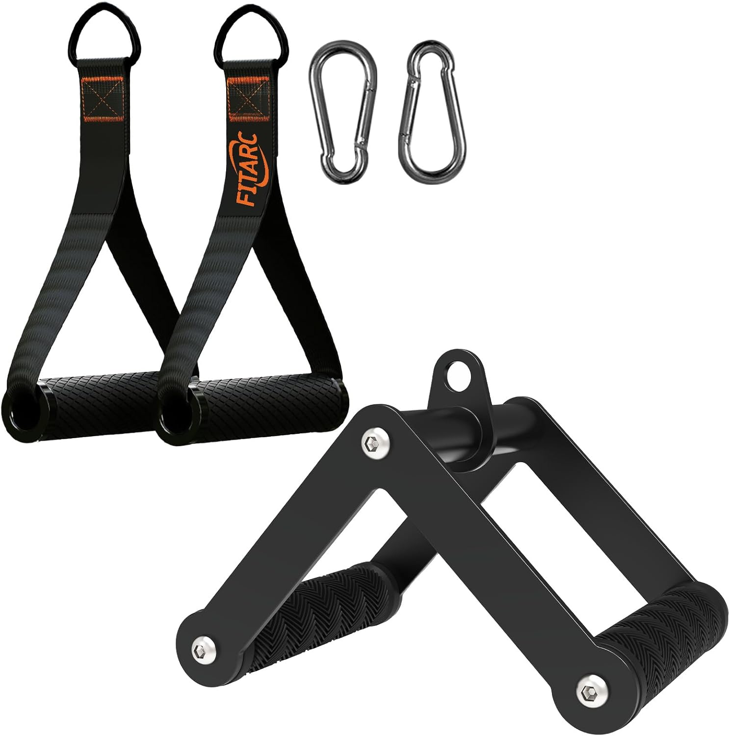 Fitarc Double D Row Handle and Exercise Handles Set for Cable Machine Attachment, LAT PullDown Workout Accessories, Home Gym Add on Equipment