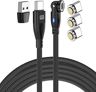 DAIAD USB-C 充電ケーブル マグネット式 9PIN PD 100W対応 5A eMarker データ転送 LED搭載 回転 着脱式 防塵 ナイロン編組 Type-c端子 3個 1.8m (ブラック)