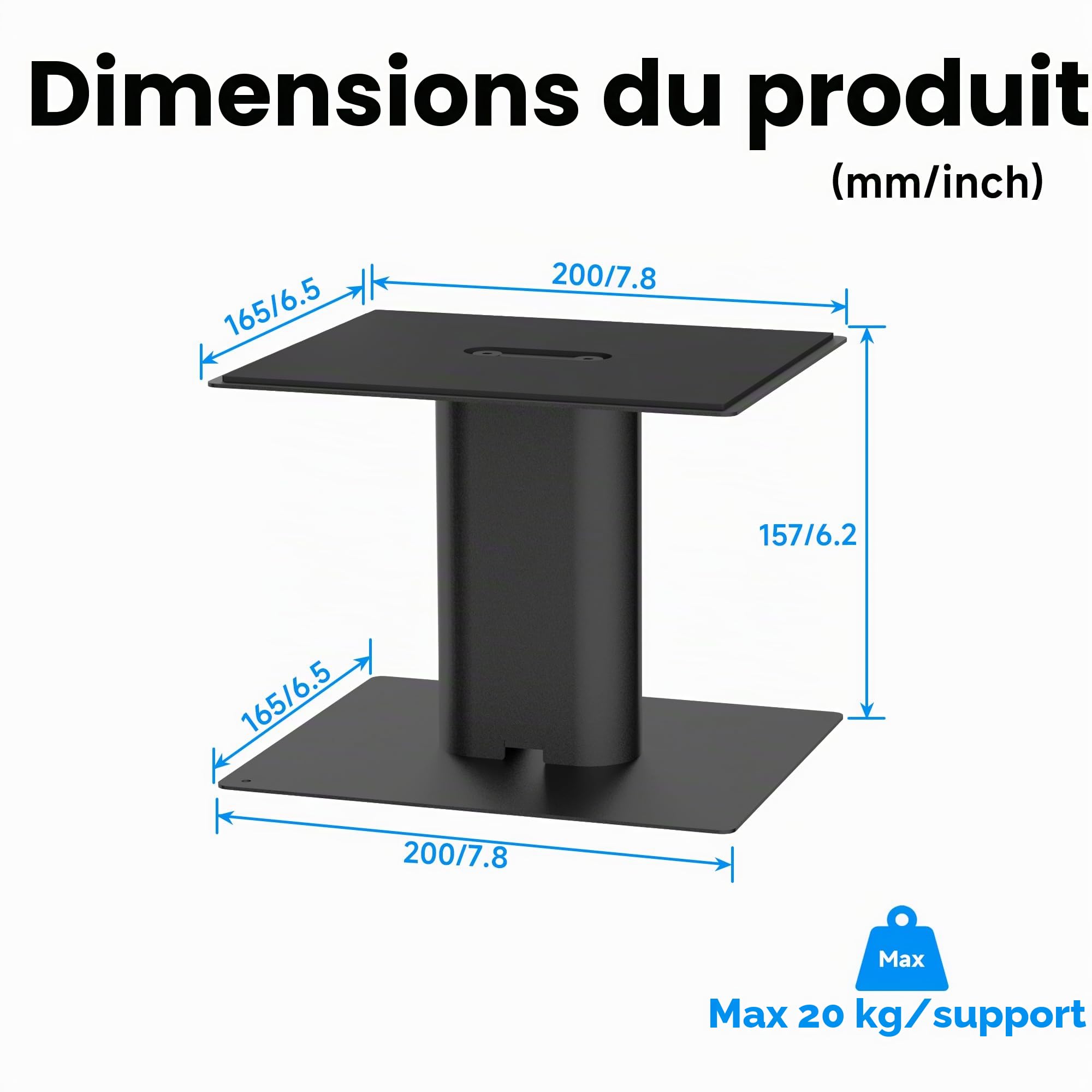 suptek Support d'Enceinte de Bureau avec Plateau 16,5 x 20 cm, Universel Supports de Haut-parleurs Idéal pour Home Cinéma et Bureau,Hauteur 157 mm Charge Max 20 kg, Lot de 2, Noir SDM003MB