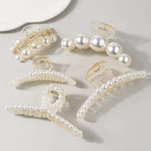 Miniatura 6 de 5 pinzas para el cabello con perlas para mujer, grandes, negras gruesas y largas, pinzas para mandíbula para el cabello, pinzas antideslizantes y