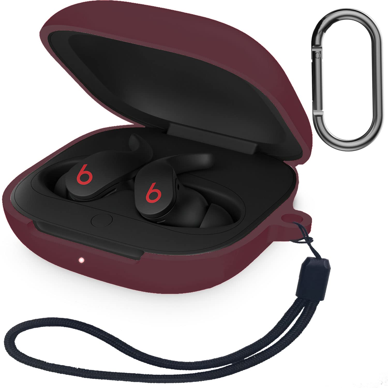 JIML Compatible with Beats Fit Pro Case Soft Silicone Skin Case Cover Shock-Absorbing Protective Case with Keychain and Lanyard for Beats Fit Pro 2021 (WineRed)