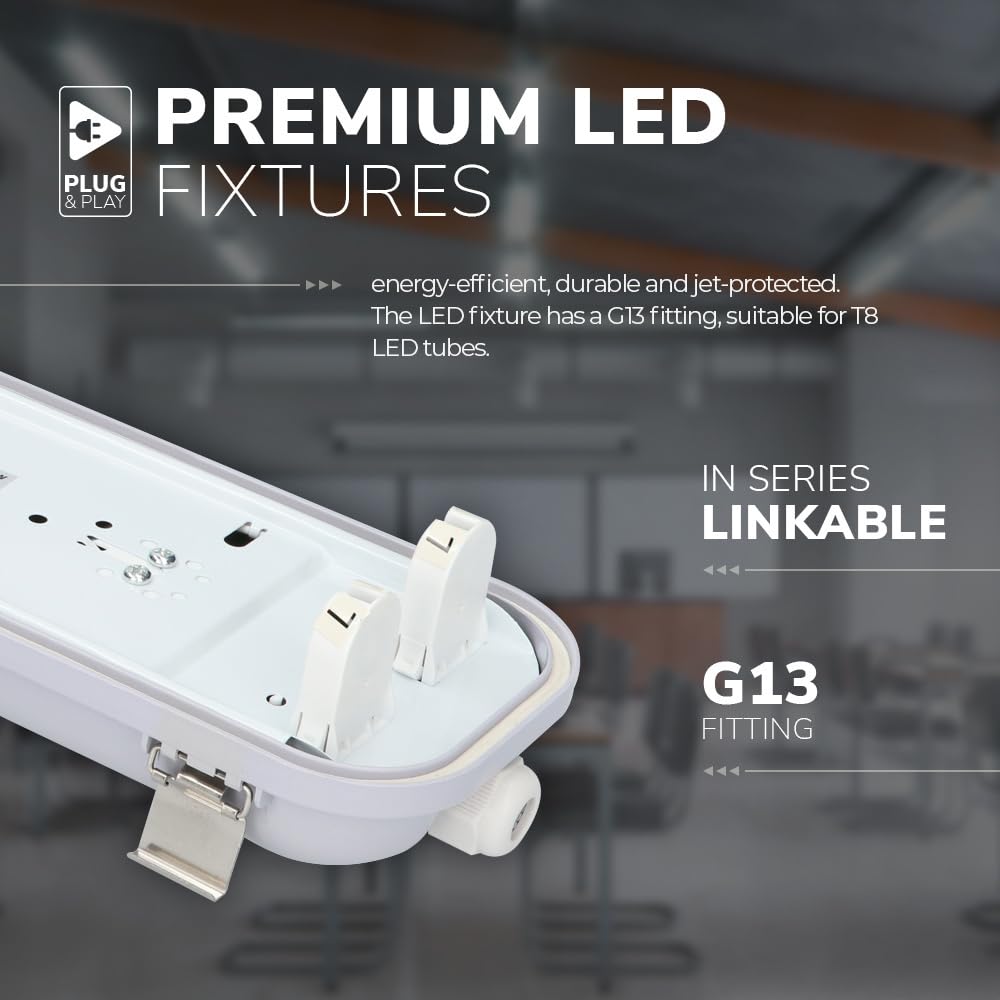 HOFTRONIC - LED-Feuchtraumleuchte 150 cm 6000K 48W 5280lm 110lm/W Inkl. flimmerfreie LED Röhren verlinkbar Werkstattlampe IP65 Wasserfest Wannenleuchte kellerleuchte - Doppel
