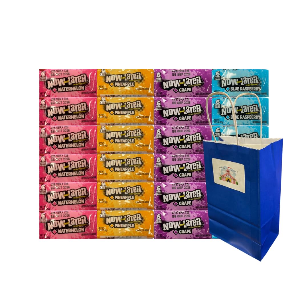 Assorted Fruit Candy - 24 pack(6pk Per Flavor)- Blue Raspberry, Grape, Pineapple, Watermelon - Individually Wrapped