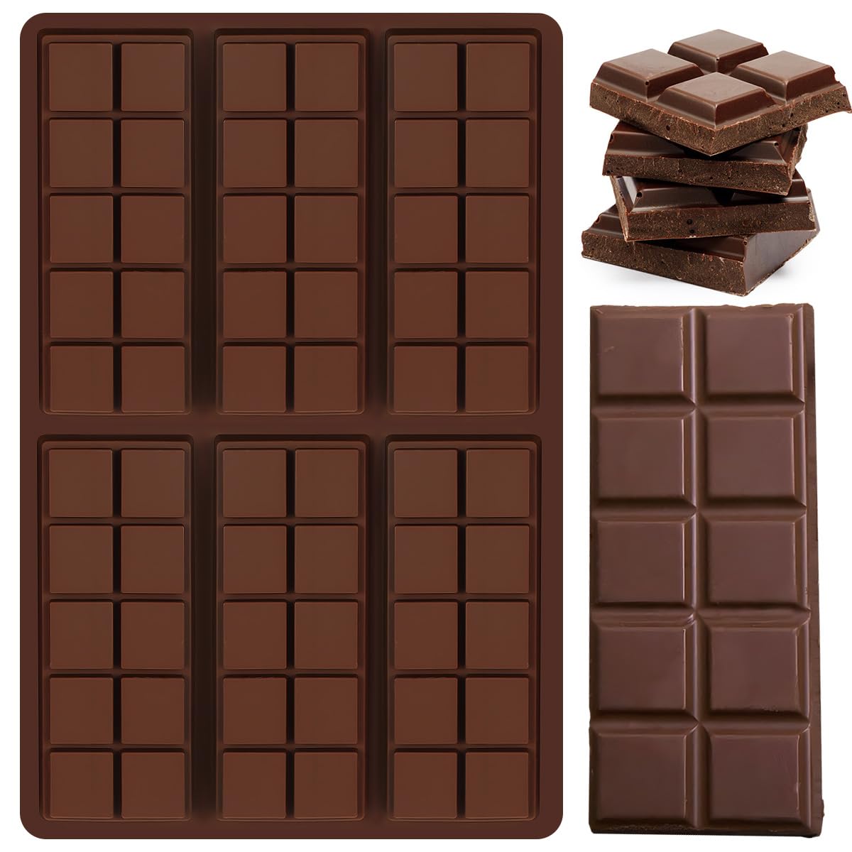 Chocolate Bar Molds, Silicone Snap Bars Making Set Easy Demoulding, Thick Chocolate Bar Mold, Used for Candy, Chocolate Snacks, Easily Make Delicious Chocolate (Square)