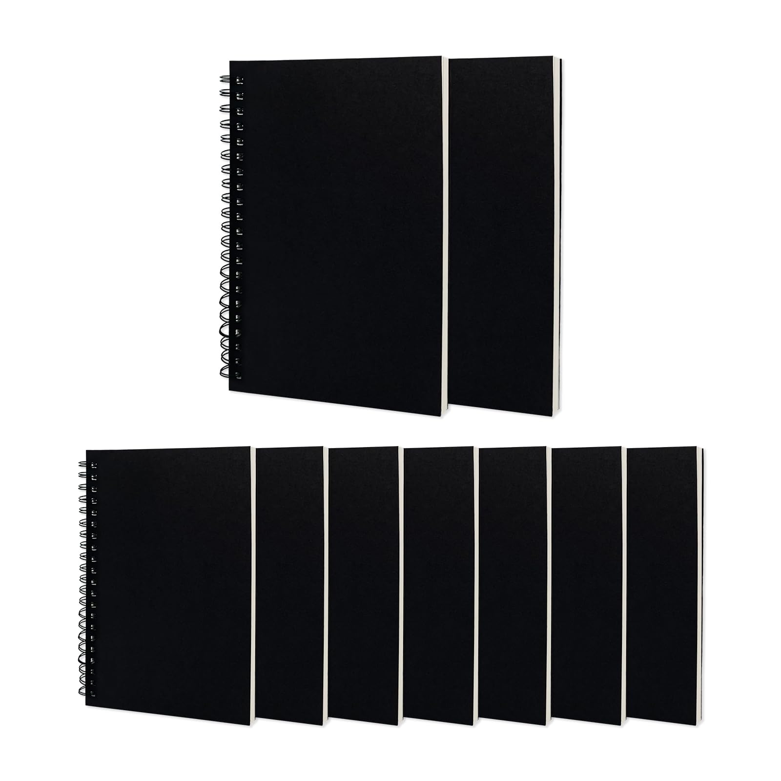 DSTELIN Blank Spiral Notebook, 9-Pack, Soft Cover, Sketch Book, 100 Pages / 50 Sheets, 7.5 inch x 5.1 inch, 100GSM, (Black)