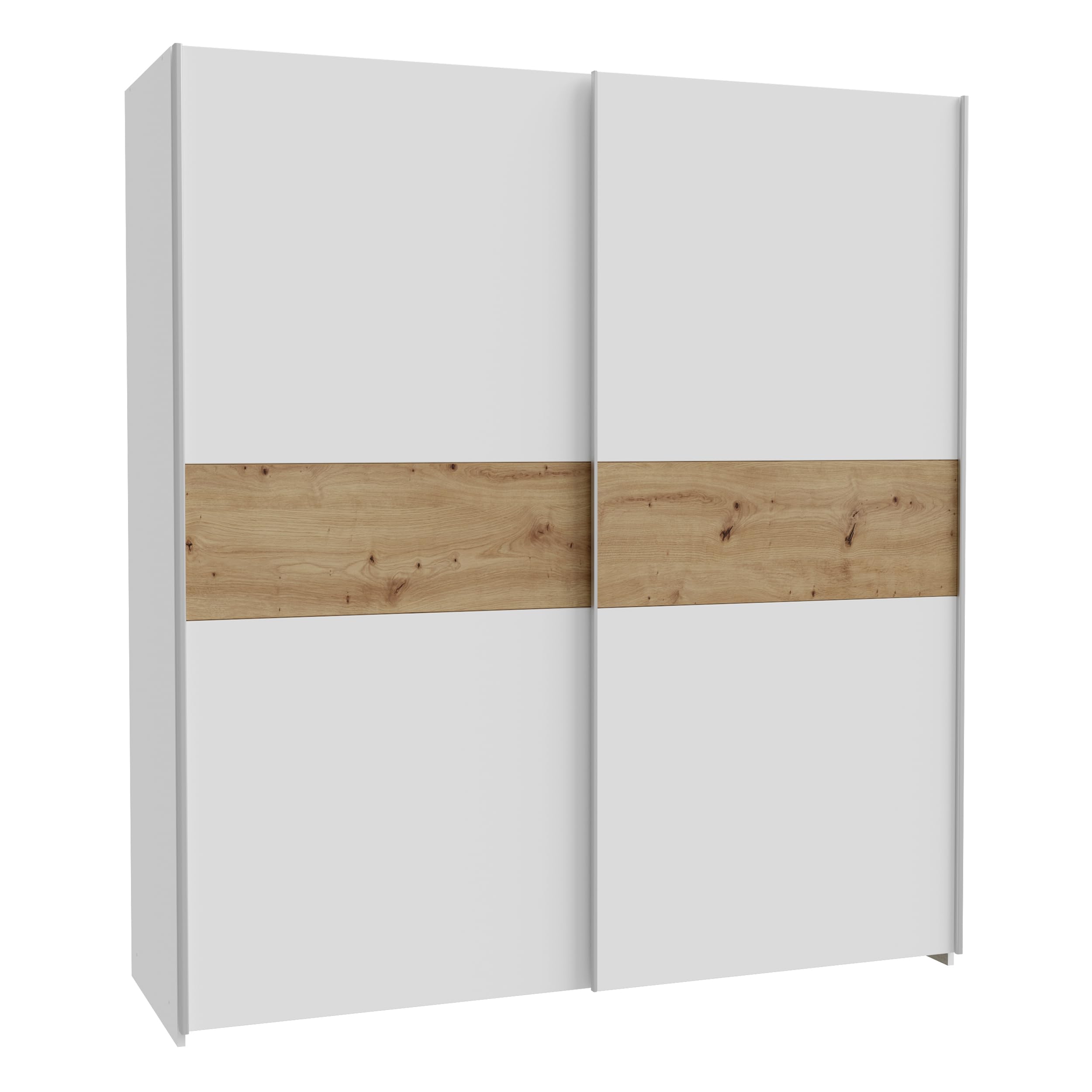 Forte URBANLINE Kleiderschrank 170, moderner Schwebetürenschrank, 2-türig, Schlafzimmer, Holzwerkstoff, Weiß mit Artisan Eiche Holzdekor, 170,3 cm breit x 190,5 cm hoch x 61,2 cm tief