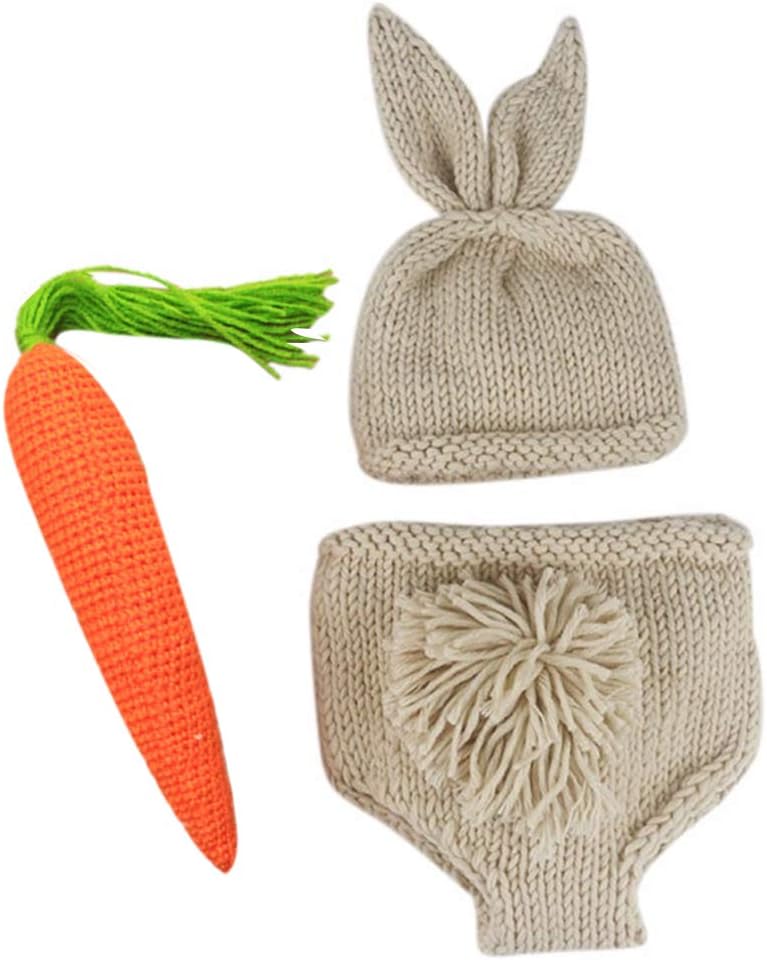 IBTOM CASTLE Newborn Photography Props Baby Boy Easter Bunny Crochet Knitted Rabbit Beanie Hat Set Diaper Accessory