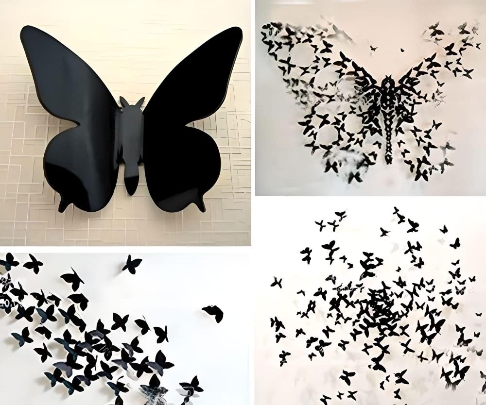 Jaamso Royals 'Black 3D Butterflies' Wall Sticker 1 Combo Pack of 12 Piece (13 cm X 15 cm) …-image-0