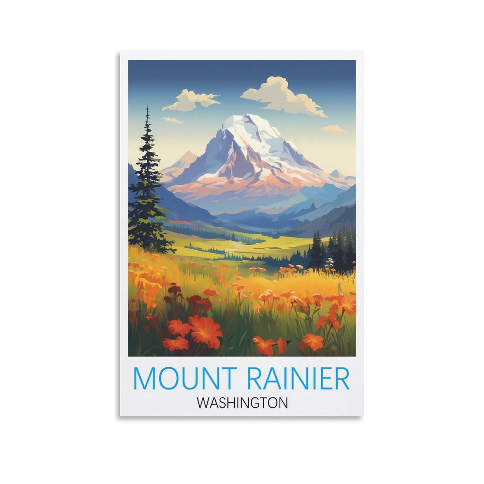 Orbana Unframe-Style Mount Rainier Washington Vintage Travel Posters 08X12inch(20X30cm) Canvas Print For Living Room, Bedroom, Dorm, Home, Office Wall Decoration