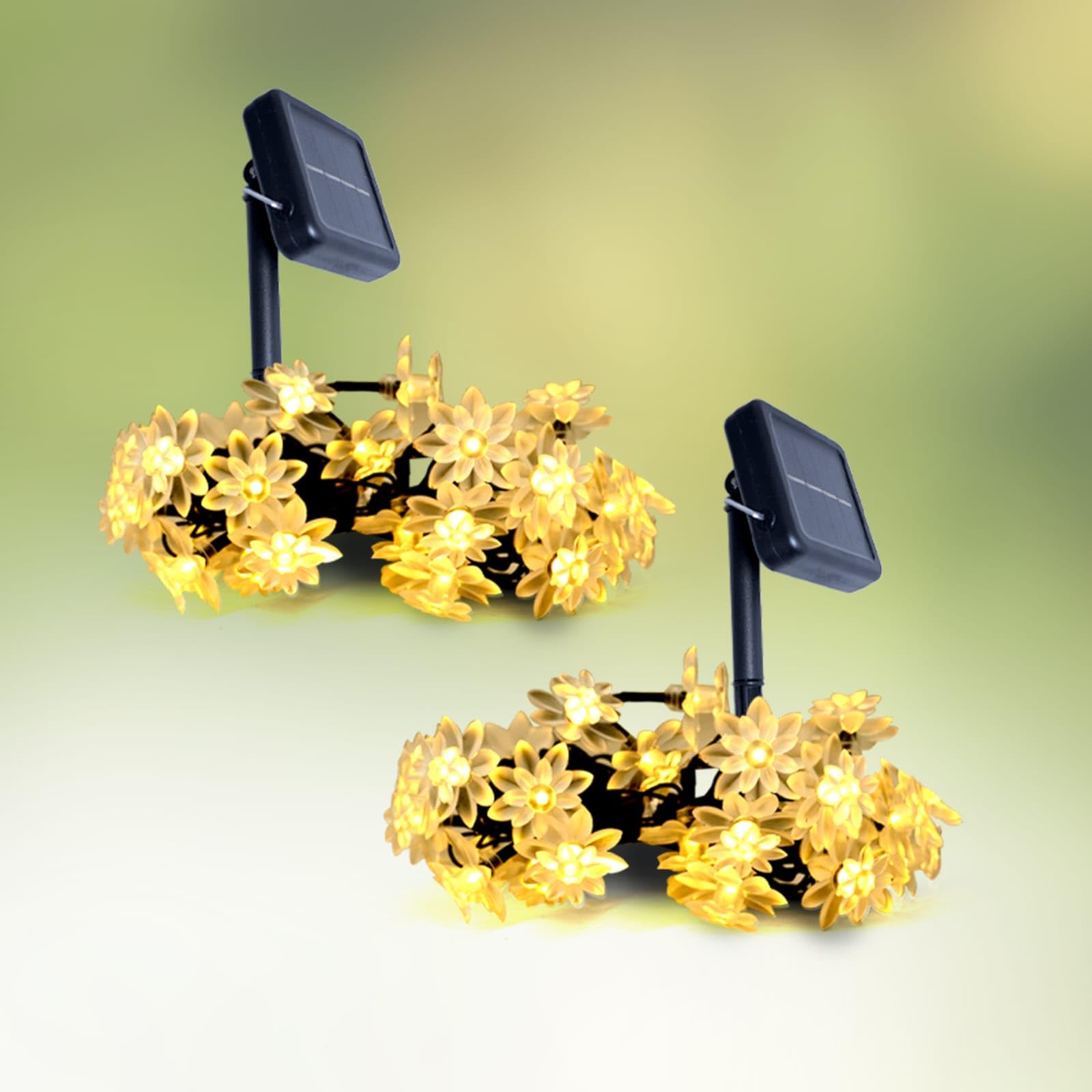 Homehop 30 Led Solar Outdoor String Lights Lotus Shape for Home Garden Balcony Terrace,Wall Waterproof Rechargeable Decorative Diwali Decoration Lamp -ABS (6.5M,WarmColor,Pack of 2), Yellow