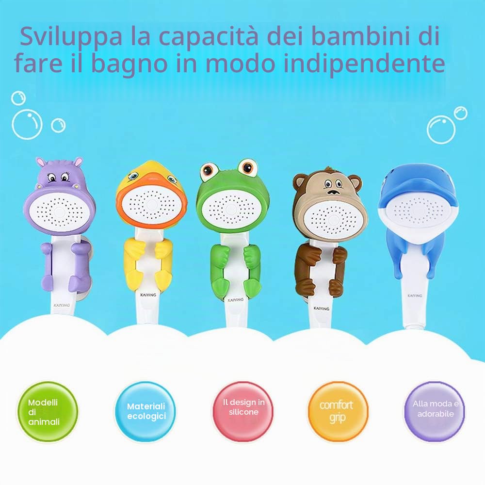 KAIYING Delphin - Soffione doccia per bambini, soffione doccia a mano per bambini, accessori da bagno, soffione doccia con supporto, tubo e valvola di deviazione