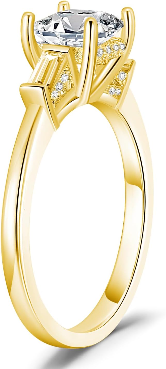 Princess Cut Moissanite Engagement Rings for Women, Three Stone Moissanite Engagement Ring for Women Anniversary, Yellow Gold Princess Cut Wedding Engagement Ring, Customizable 10K Gold/14K Gold/18K Gold/925 Sterling Silver